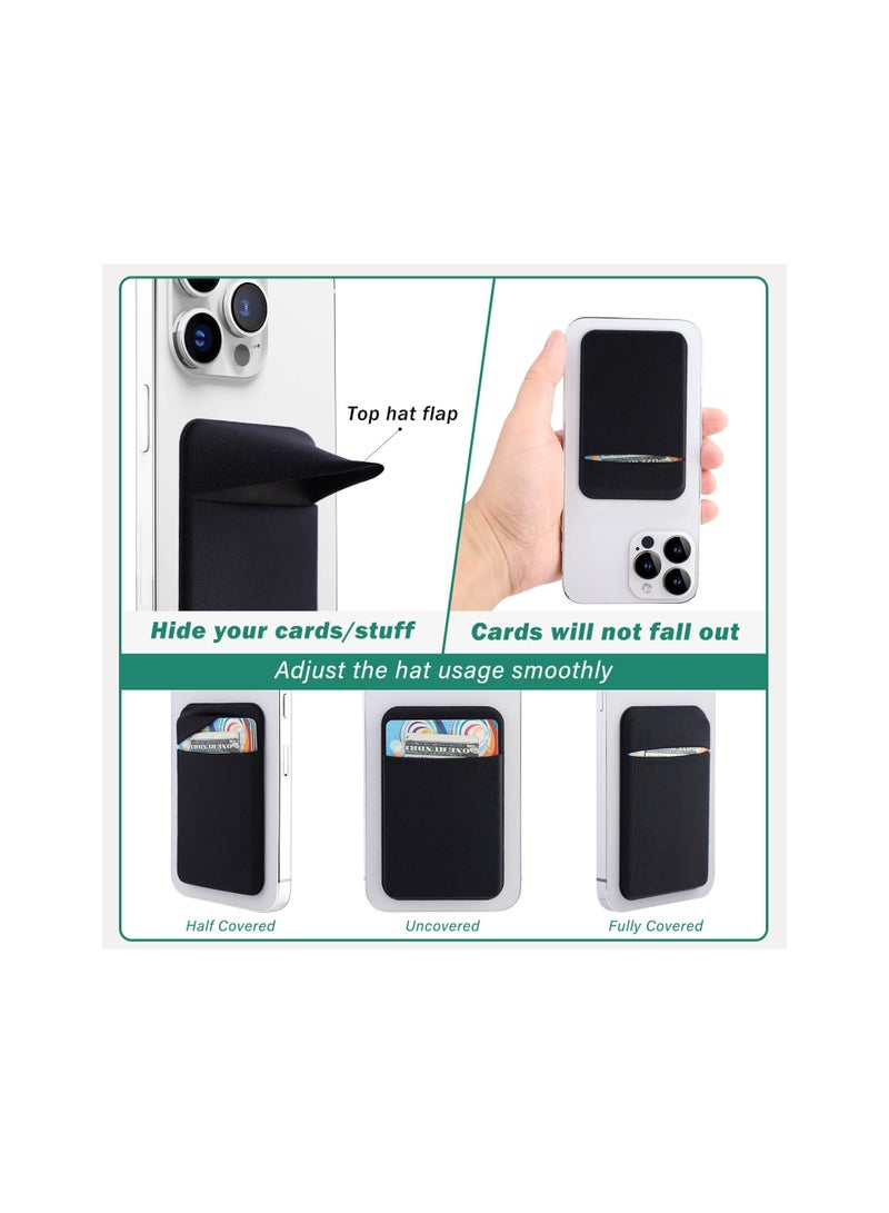 SYOSI Cell Phone Card Holder Pocket, 3Pack for Back of Phone,Stretchy Stick on Wallet Credit Card ID Case Pouch Sleeve Self Adhesive Sticker with Flap for iPhone Samsung Galaxy-2Black+1Navy Blue - Image 4