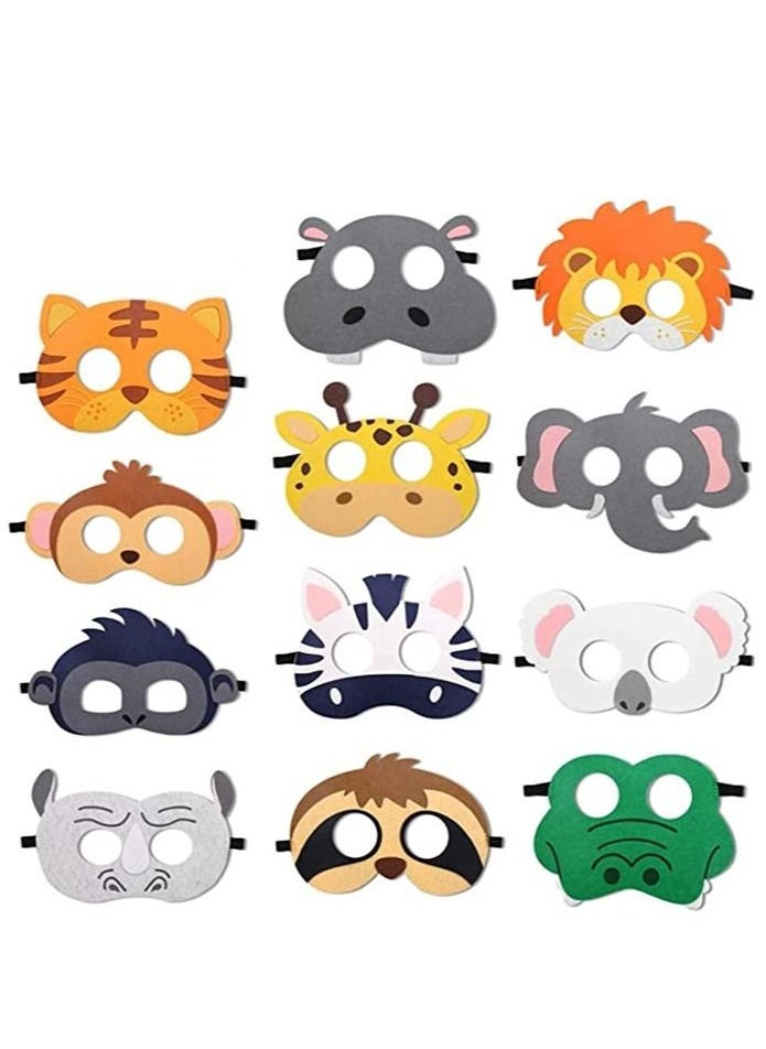 Jungle Party Decorations, Animal Felt Masks Wild Friends Theme Birthday Favors Kids Costumes Masks Dress-Up Supplies(12 Pieces)  - Image 1