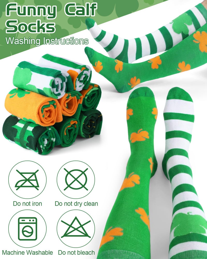 Skicuff 4 Pairs St. Patrick's Day Socks for Men Women Novelty Green Shamrock Cotton Calf Socks for Parade Party Accessories - Image 3