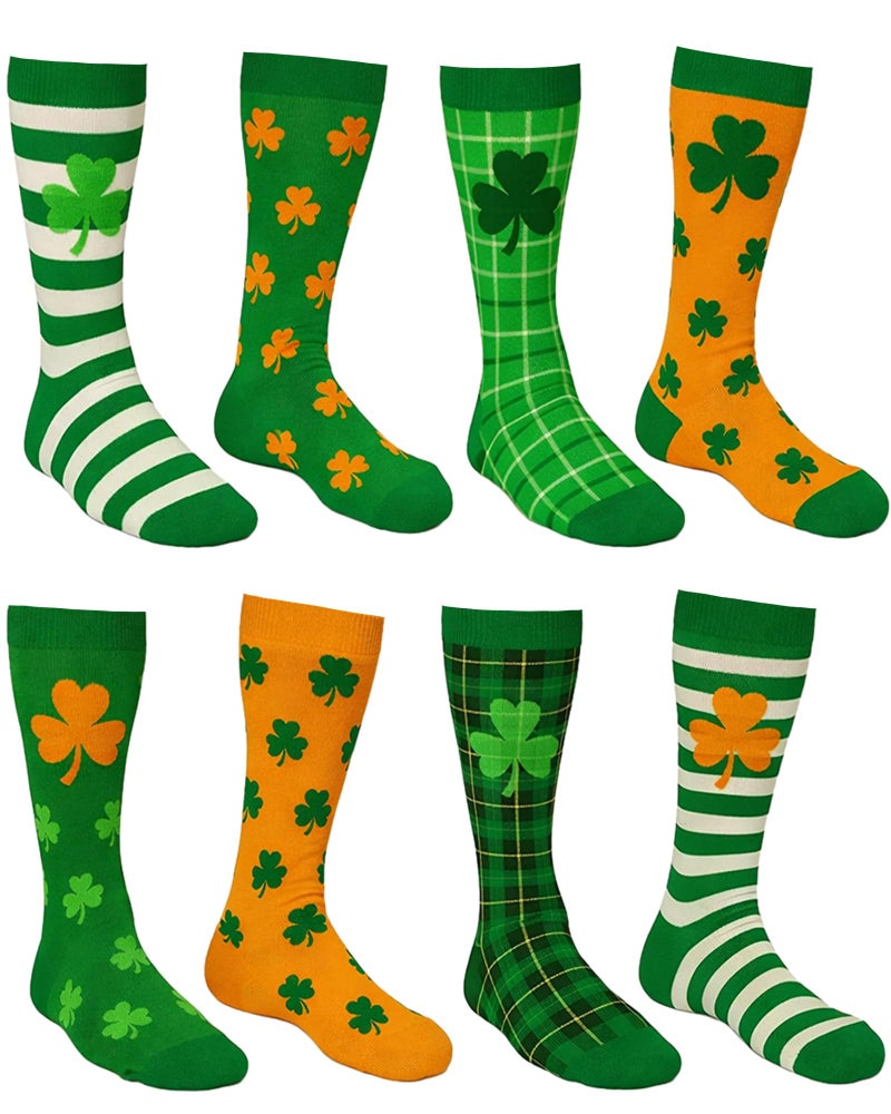 Skicuff 4 Pairs St. Patrick's Day Socks for Men Women Novelty Green Shamrock Cotton Calf Socks for Parade Party Accessories - Image 1