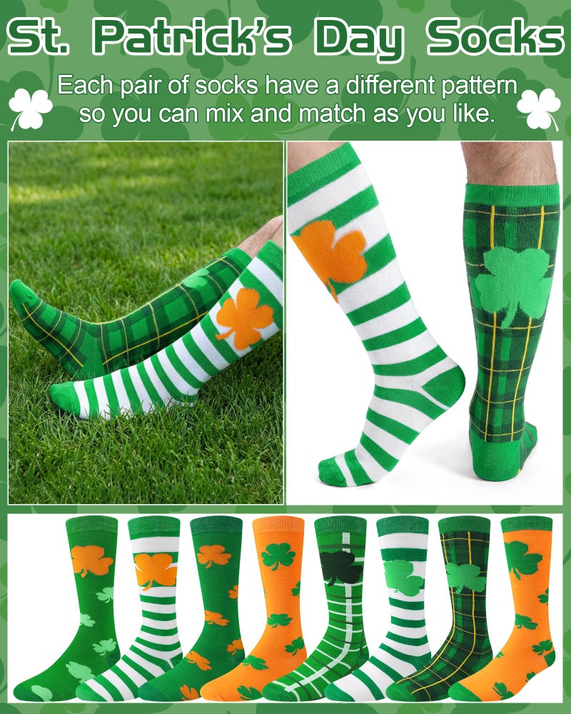 Skicuff 4 Pairs St. Patrick's Day Socks for Men Women Novelty Green Shamrock Cotton Calf Socks for Parade Party Accessories - Image 4