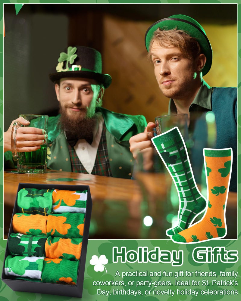 Skicuff 4 Pairs St. Patrick's Day Socks for Men Women Novelty Green Shamrock Cotton Calf Socks for Parade Party Accessories - Image 2