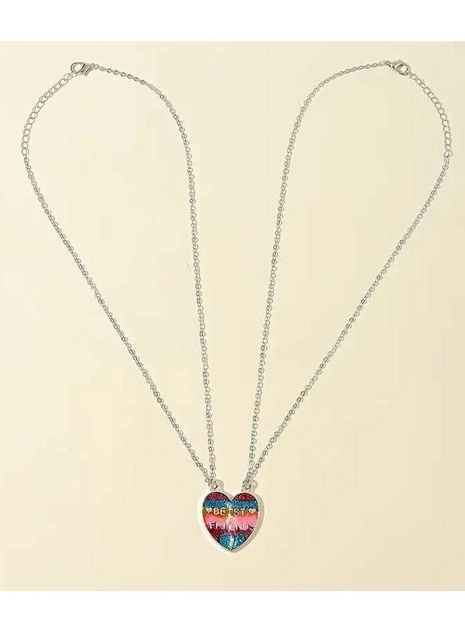 Goolsky Colorful Rainbow Necklace For Kids – Set Of 2, Heart-shaped Pendants, Best Friends & Teenage Girls, Daily Wear/Matching Gift - Image 3