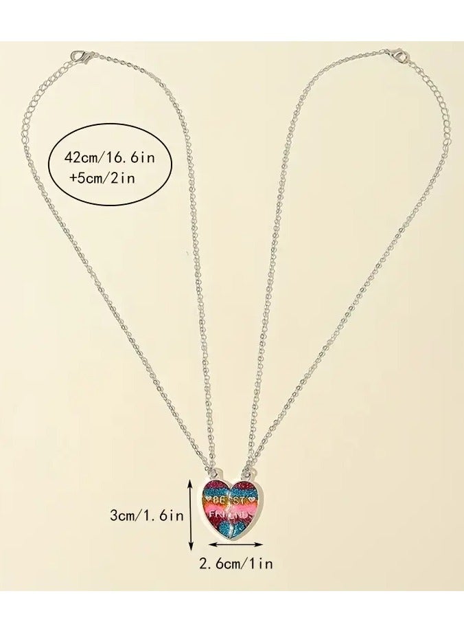 Goolsky Colorful Rainbow Necklace For Kids – Set Of 2, Heart-shaped Pendants, Best Friends & Teenage Girls, Daily Wear/Matching Gift - Image 2