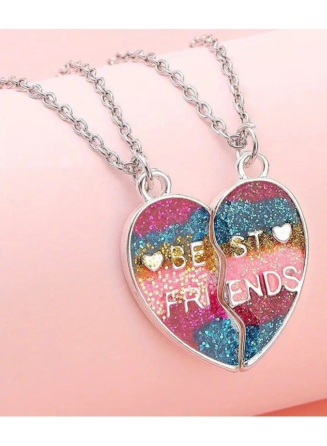 Goolsky Colorful Rainbow Necklace For Kids – Set Of 2, Heart-shaped Pendants, Best Friends & Teenage Girls, Daily Wear/Matching Gift - Image 1