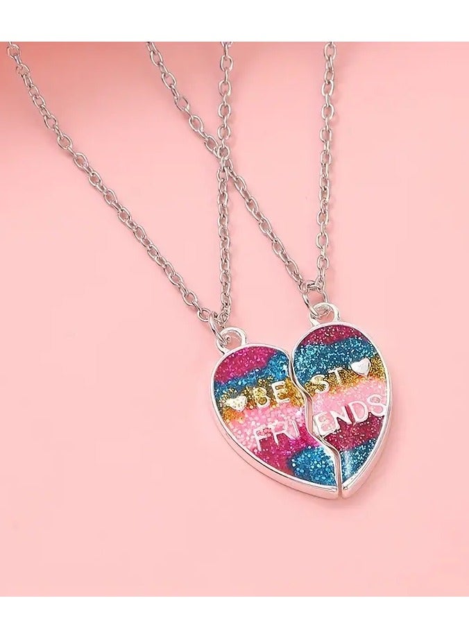 Goolsky Colorful Rainbow Necklace For Kids – Set Of 2, Heart-shaped Pendants, Best Friends & Teenage Girls, Daily Wear/Matching Gift - Image 5