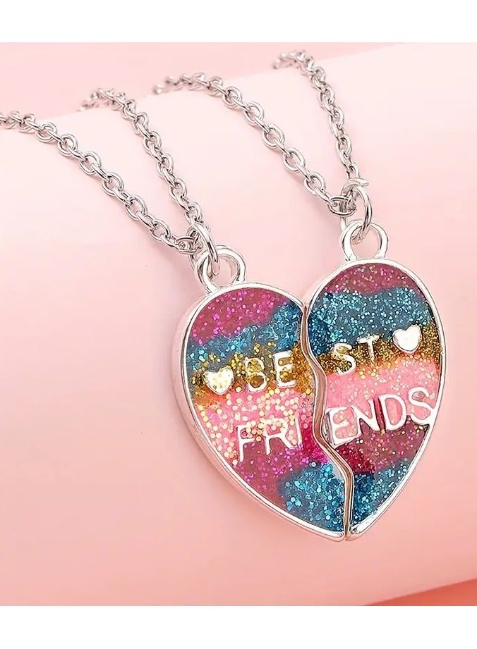 Goolsky Colorful Rainbow Necklace For Kids – Set Of 2, Heart-shaped Pendants, Best Friends & Teenage Girls, Daily Wear/Matching Gift - Image 4