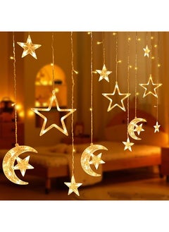 Necomi Led String Lights 11.4Ft Led Fairy Curtain Stars Moon Lights 8 Mode Window Lights Waterproof Ramadan Diwali Home Wedding Party New Year Decoration Remote Control Warm White  - Image 1