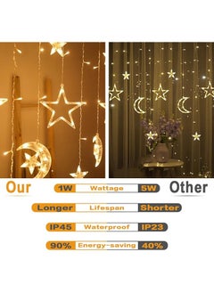 Necomi Led String Lights 11.4Ft Led Fairy Curtain Stars Moon Lights 8 Mode Window Lights Waterproof Ramadan Diwali Home Wedding Party New Year Decoration Remote Control Warm White  - Image 5