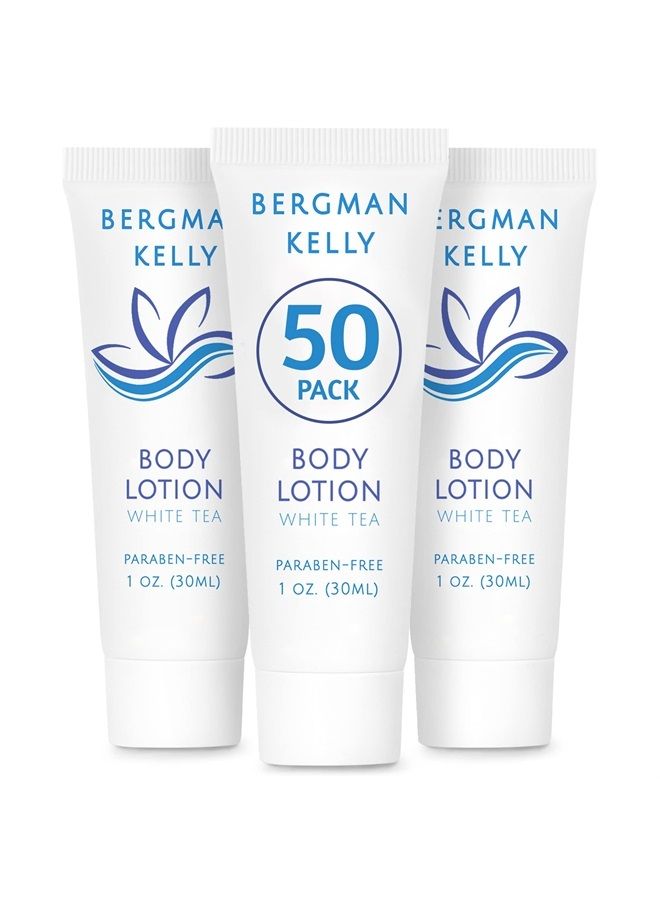 BERGMAN KELLY Travel Body Lotion (1 fl oz, 50 PK, White Tea), Delight Your Guests with a Revitalizing and Refreshing Body Lotion, Quality Mini and Small Size Guest Hotel Toiletries in Bulk - Image 1