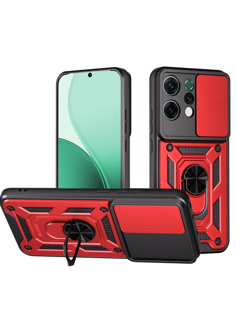 Case Cover Shockproof Protective Case with Camera Protection and Metal Ring Compatible with  Oppo Reno 14 (Red)