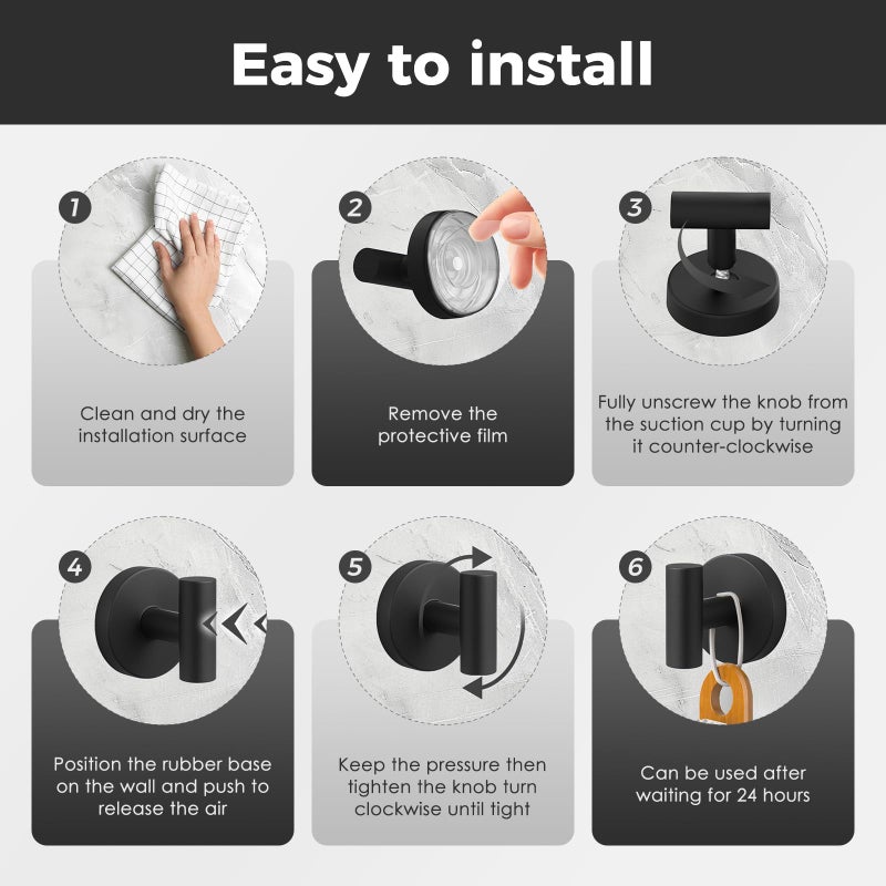 WingWider Shower Hooks for Inside Shower,No-Drill Removable&Reusable Towel Hooks for Bathroom,Heavy Duty Suction Cup Hooks for Glass Window,4 Packs(Black) - Image 4