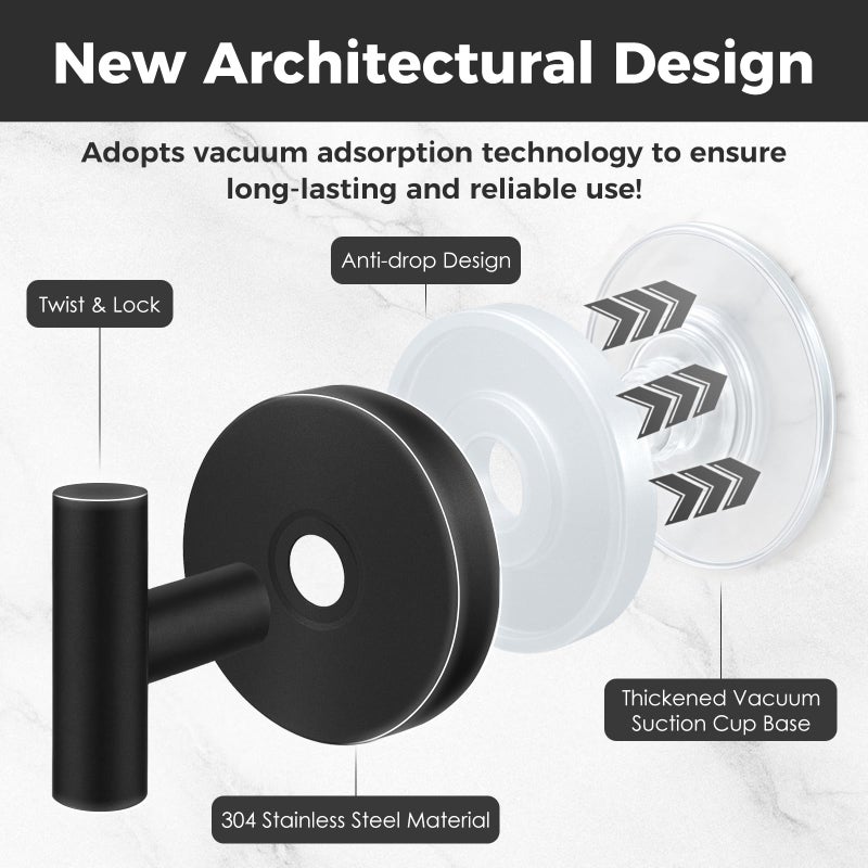 WingWider Shower Hooks for Inside Shower,No-Drill Removable&Reusable Towel Hooks for Bathroom,Heavy Duty Suction Cup Hooks for Glass Window,4 Packs(Black) - Image 2