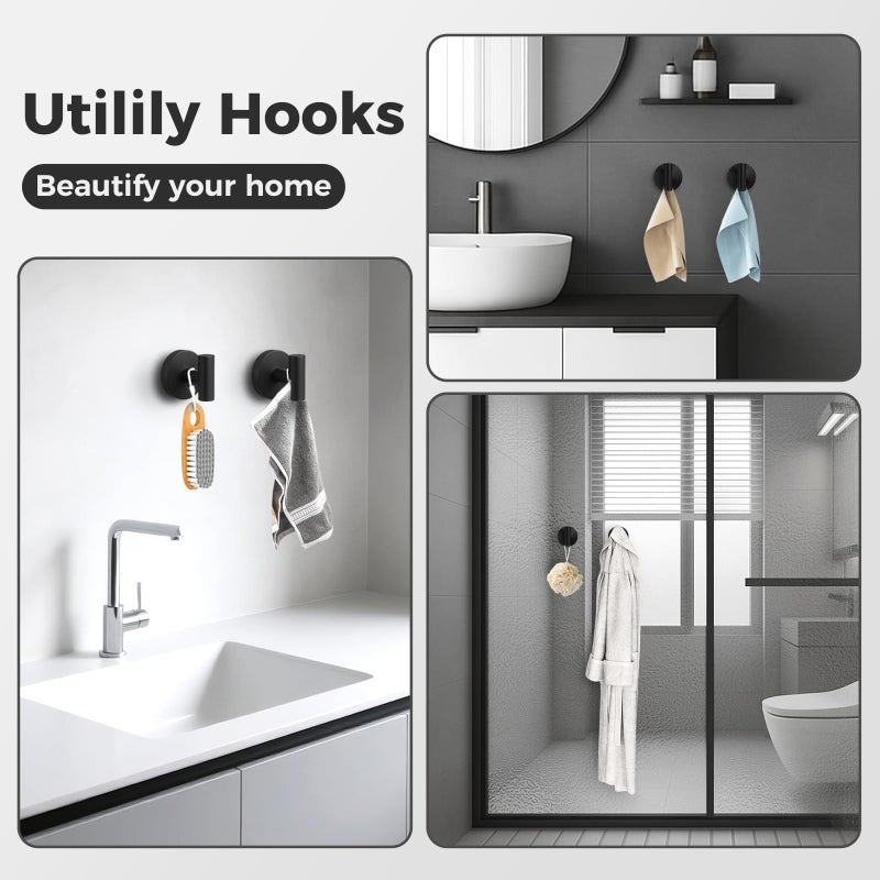 WingWider Shower Hooks for Inside Shower,No-Drill Removable&Reusable Towel Hooks for Bathroom,Heavy Duty Suction Cup Hooks for Glass Window,4 Packs(Black) - Image 5
