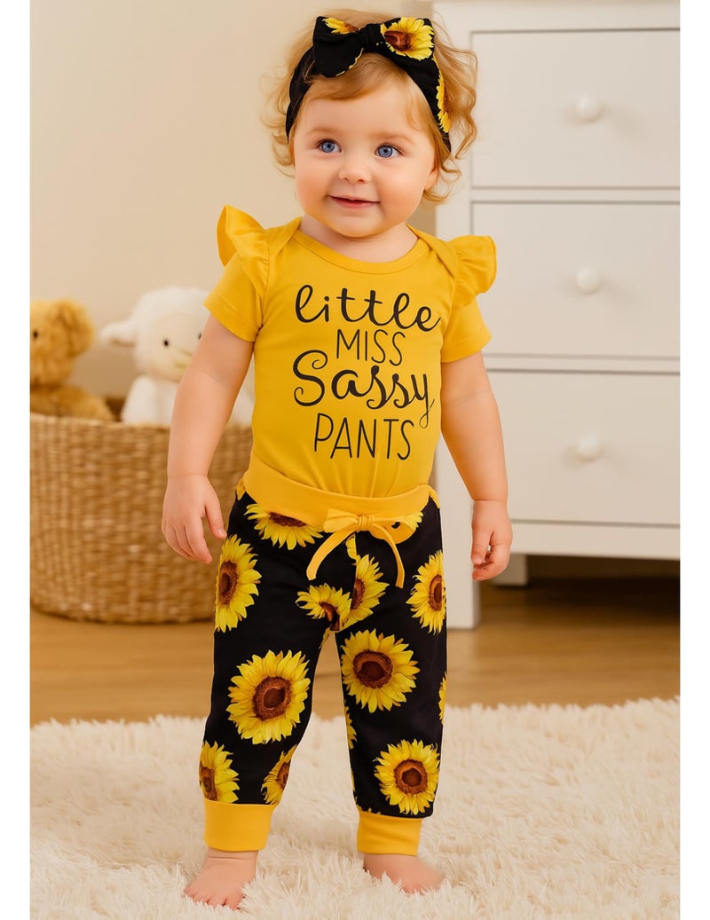 Yvowming 6-12 Month Girl clothes Infant New Born Clothes Baby Girl Romper Sunflower Pants Summer Outfits Cute Baby Clothes for Girls - Image 2