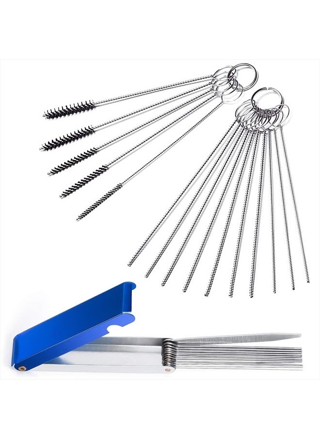 Petutu 2 Set Carburetor Carbon Dirt Jet Remove Cleaner Welding Torch Tip Cleaner 13 Cleaning Wires Set + 10 Cleaning Needles + 5 Nylon Brushes for Motorcycle ATV Moped Welder Carb Chainsaw Spray Guns  - Image 1