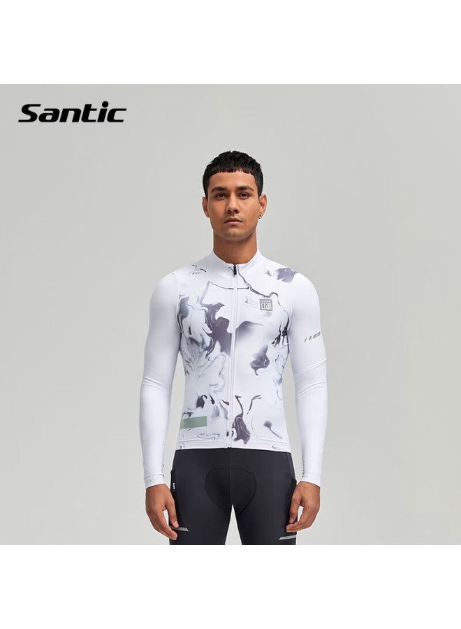 Sendik Santic Autumn And Winter Fleece Road Bike Cycling Jersey For Men, Greet, White, XL - Image 1
