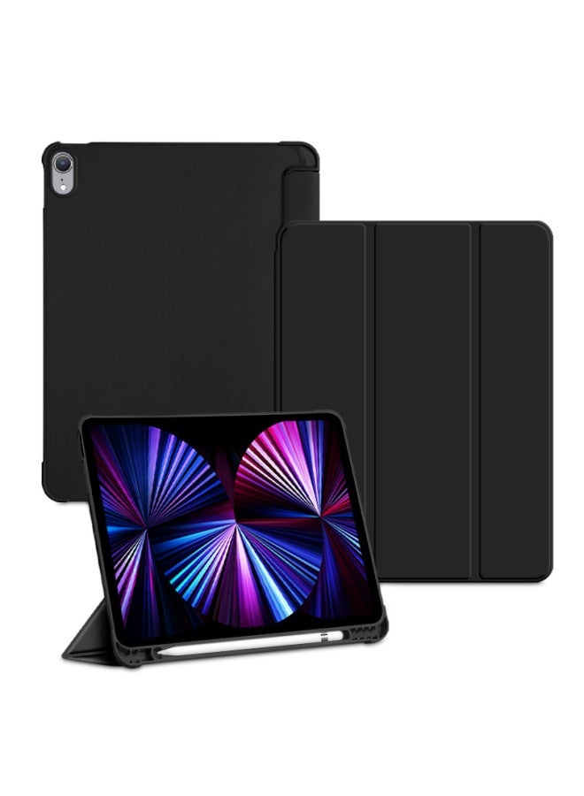 For Ipad10 Generation 10.9 Protective Case All-inclusive Anti-drop Case IPad10.2 Protective Case Pro11 Silicone Soft Case-Color:Solid Color Pen Slot Black-Applicable Model:ipad 10 Generation 10.9 2022 - Image 1
