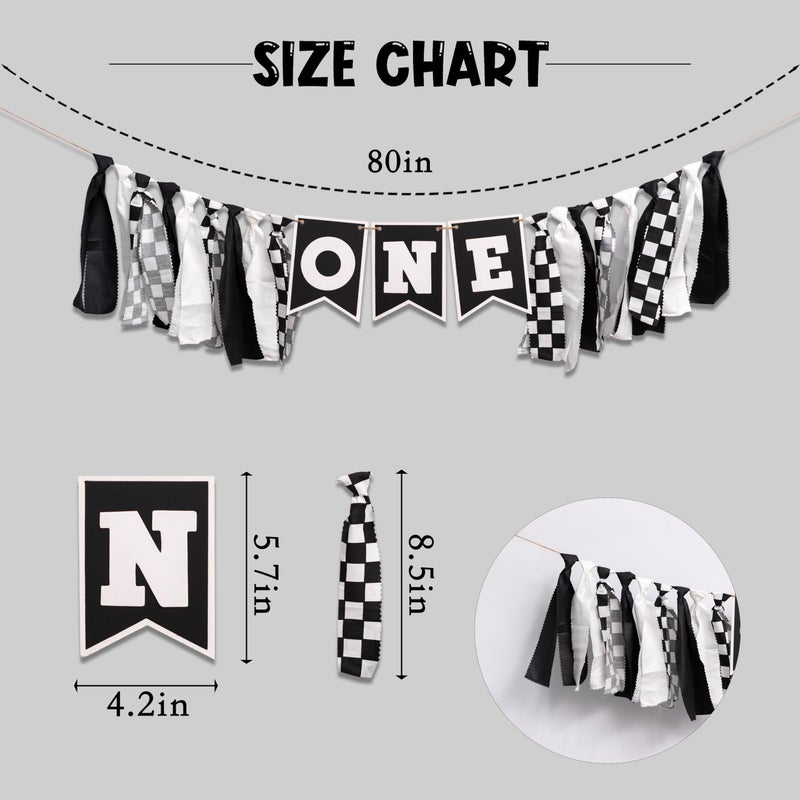 VANGNING Race Car High Chair Banner - Black White Race Car Highchair Banner 1st Birthday Decorations,First Birthday Photo Prop Cars Theme - Image 2