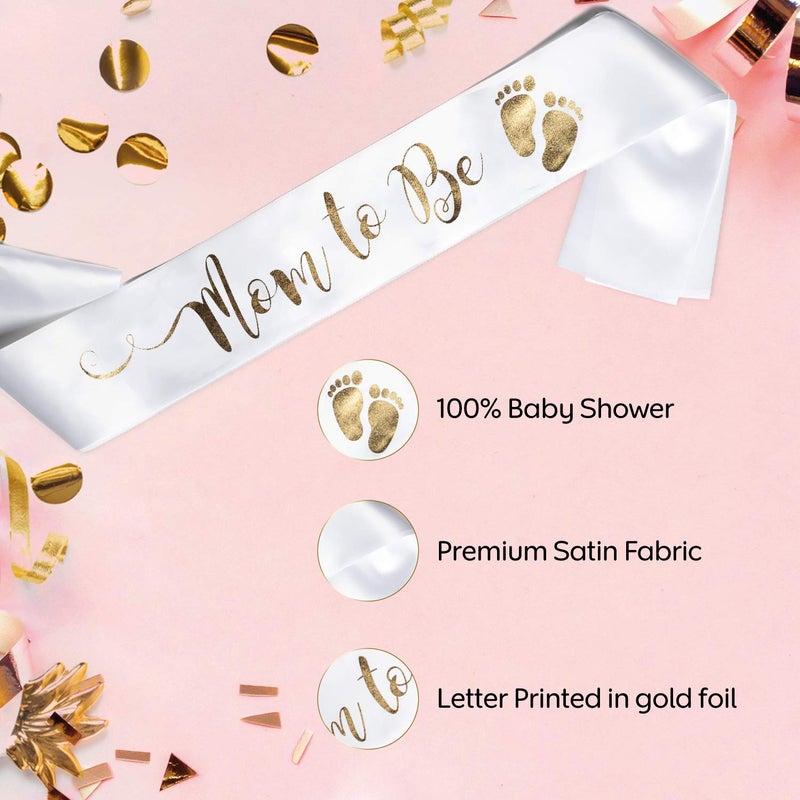 OLILLY Perfect White and Gold Mom to Be Sash - Enjoy Your Baby Shower (White and Gold) - Image 3