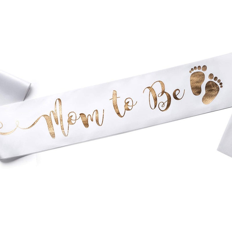 OLILLY Perfect White and Gold Mom to Be Sash - Enjoy Your Baby Shower (White and Gold) - Image 5