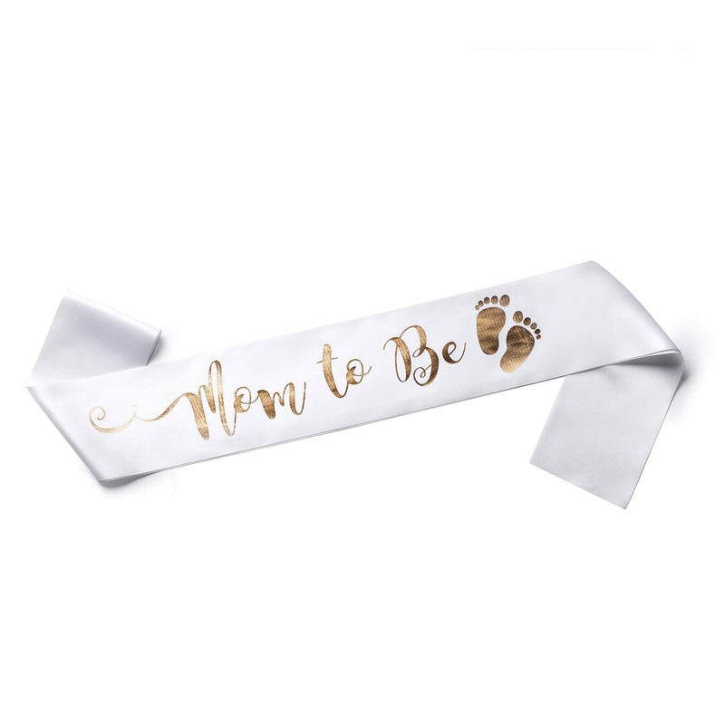 OLILLY Perfect White and Gold Mom to Be Sash - Enjoy Your Baby Shower (White and Gold) - Image 1