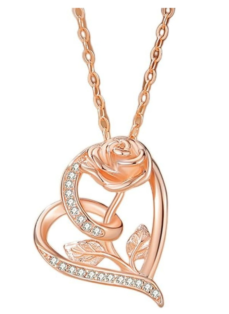 Mike Music - Elegant Rose Gold Plated 925 Sterling Silver Rose Pendant Necklace with Cubic Zirconia Accents - Image 1