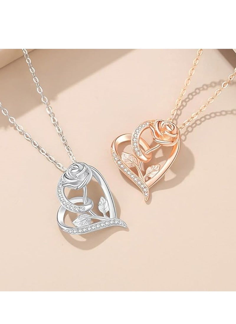 Mike Music - Elegant Rose Gold Plated 925 Sterling Silver Rose Pendant Necklace with Cubic Zirconia Accents - Image 1