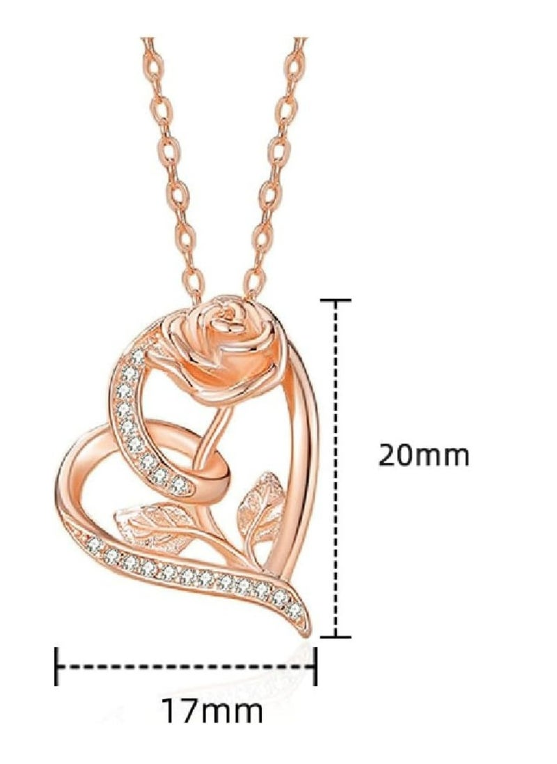Mike Music - Elegant Rose Gold Plated 925 Sterling Silver Rose Pendant Necklace with Cubic Zirconia Accents - Image 1