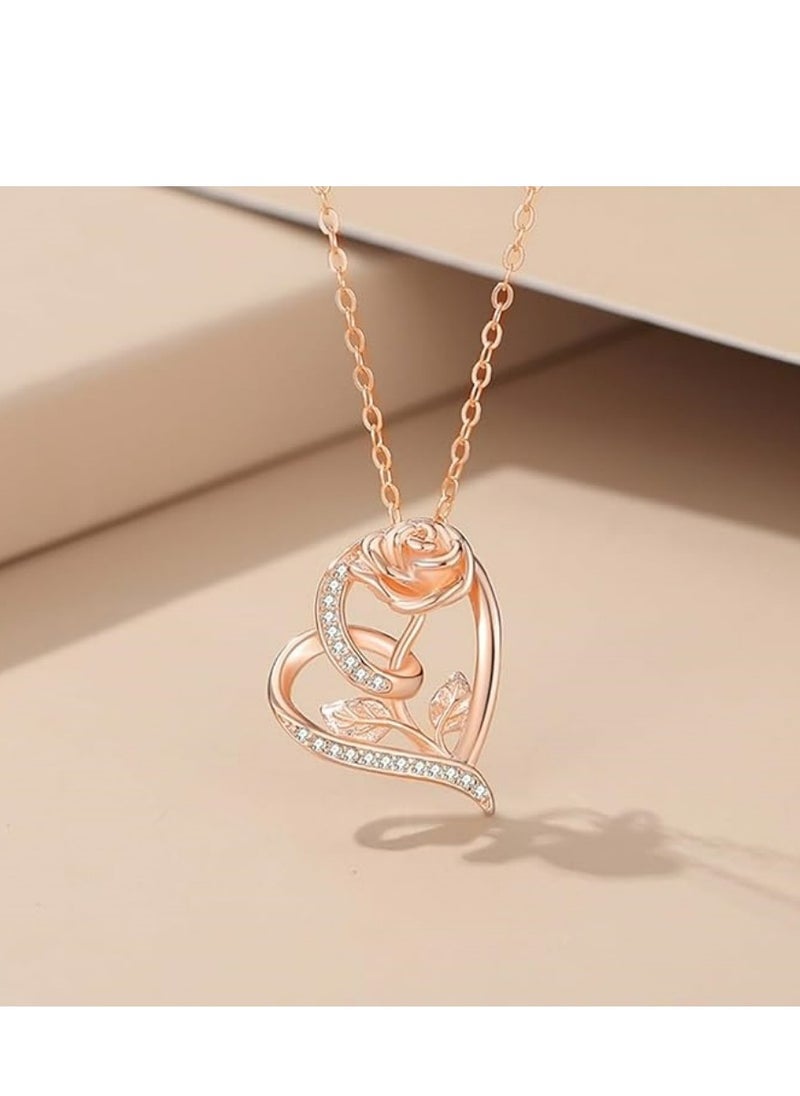 Mike Music - Elegant Rose Gold Plated 925 Sterling Silver Rose Pendant Necklace with Cubic Zirconia Accents - Image 1
