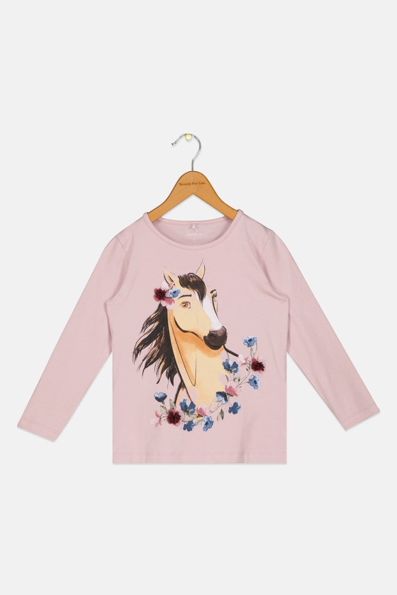 NAME IT Toddlers Girl Graphic Print Long Sleeves T-Shirt, Old Rose - Image 1