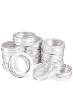 12 Pack Round Lip Balm Tin Cans Aluminum Cosmetic Sample Containers with Screw Lid with Clear Window - Great for Store Spices, Candies, Tea or Gift Giving (Platinum 2 OZ)
