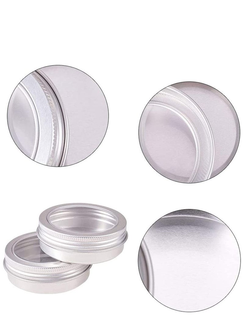 SYOSI - 12 Pack Round Lip Balm Tin Cans Aluminum Cosmetic Sample Containers with Screw Lid with Clear Window - Great for Store Spices, Candies, Tea or Gift Giving (Platinum 2 OZ) - Image 1