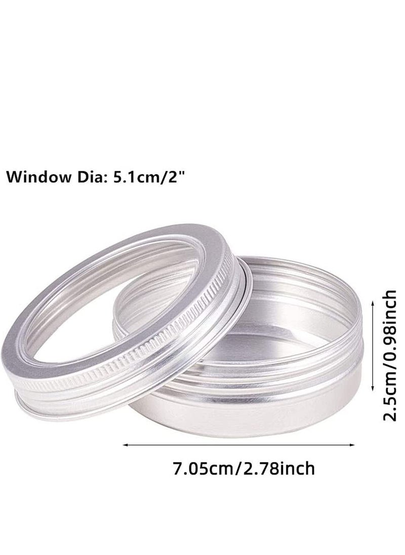 SYOSI - 12 Pack Round Lip Balm Tin Cans Aluminum Cosmetic Sample Containers with Screw Lid with Clear Window - Great for Store Spices, Candies, Tea or Gift Giving (Platinum 2 OZ) - Image 1