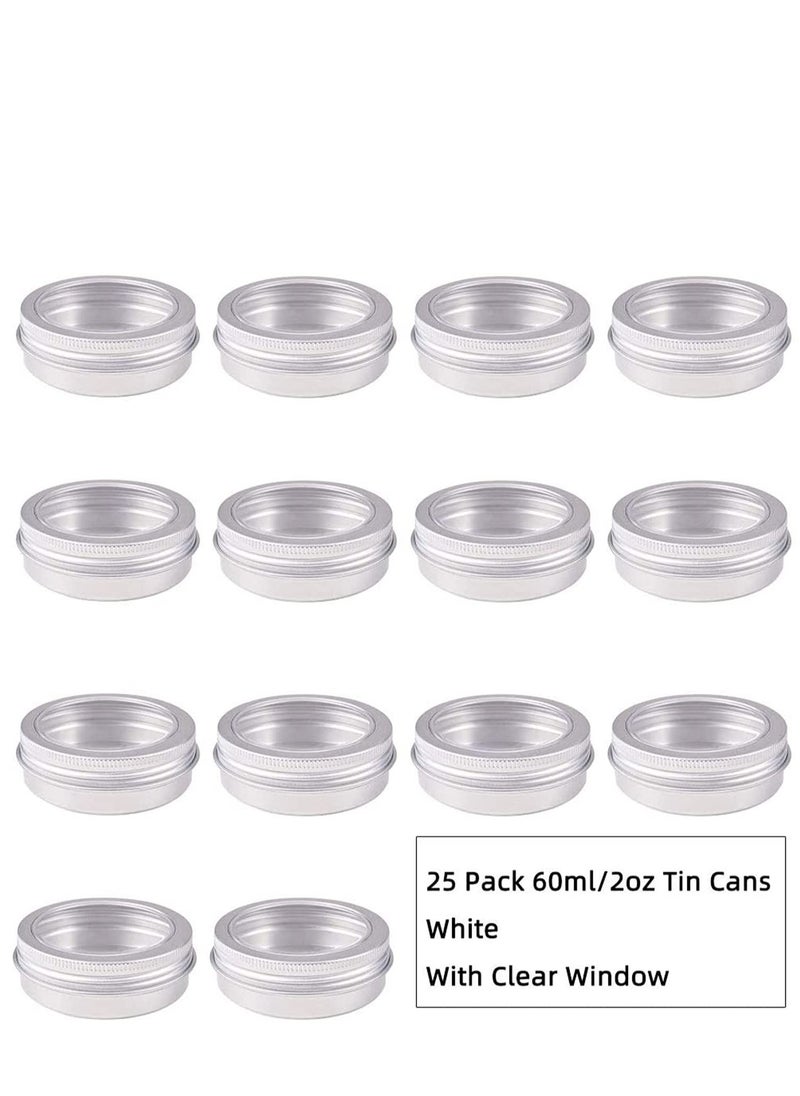 SYOSI - 12 Pack Round Lip Balm Tin Cans Aluminum Cosmetic Sample Containers with Screw Lid with Clear Window - Great for Store Spices, Candies, Tea or Gift Giving (Platinum 2 OZ) - Image 1