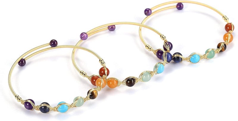 Excefore Chakra Stones Bracelets for Women - Adjustable 14K Gold Wire Wrapped Reiki Healing Crystal Jewelry with Natural Gemstone Beads - Yoga Energy Ankle Bracelet for Girls - Image 2