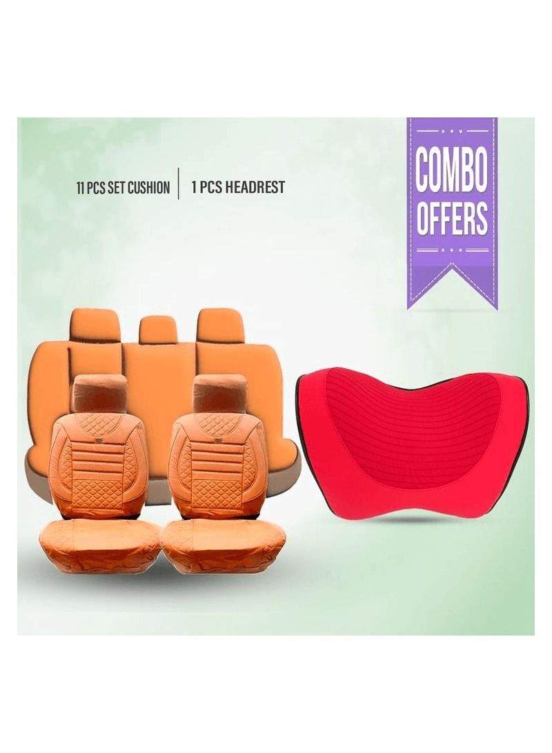 Pistol Combo Offer - Buy Rexine Premium Version Universal Seat Cover Cushion 11 Pcs Set  & PIST0L- Car Seat Neck Pillow Headrest Red 1 Pcs - Image 1