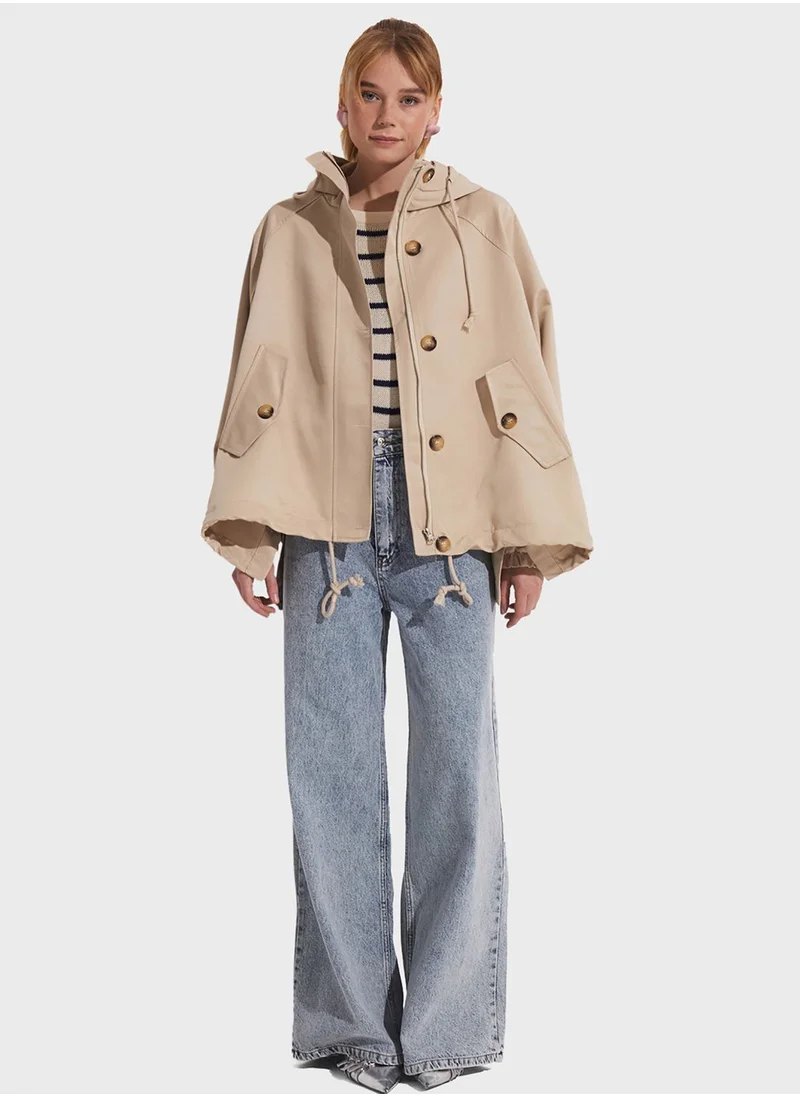 جون Pocket Detail Zip Through Coat