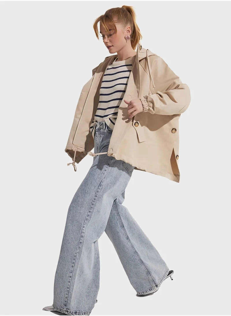 جون Pocket Detail Zip Through Coat