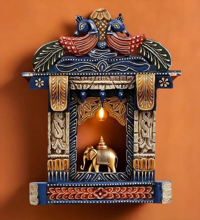 Medieval Arts Wood Painted Wall Hanging Jharokha Multicolour 18 inch Rectangular Framed