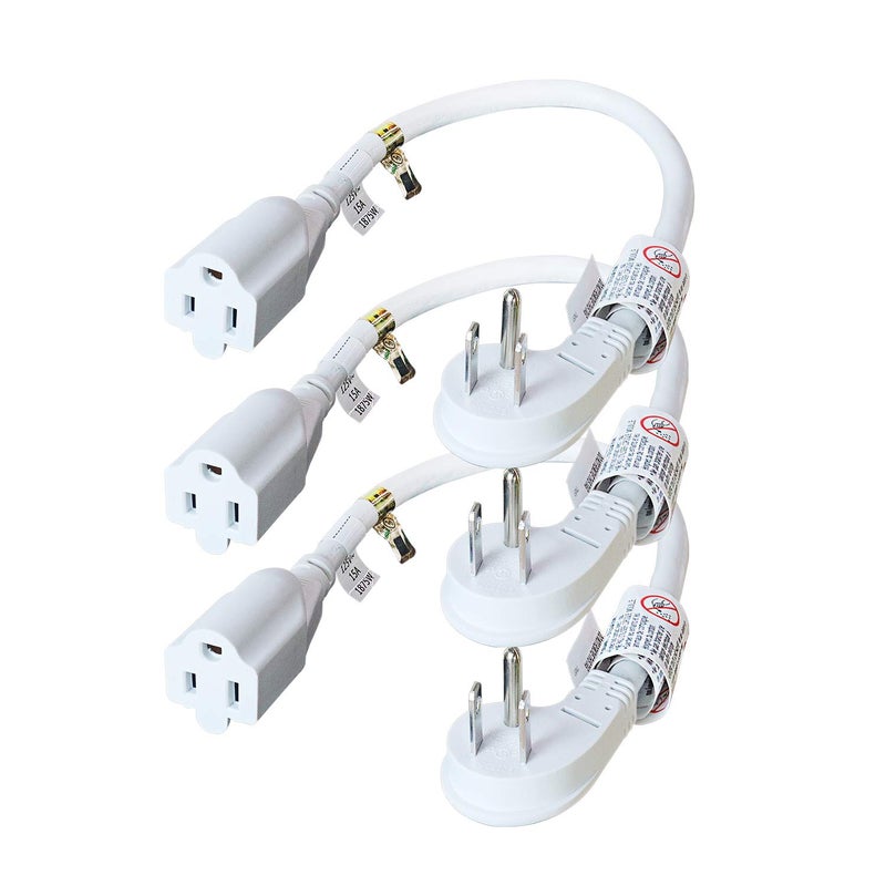 FIRMERST 1875W Flat Plug 1Ft Extension Cord 15A for Home Appliance White 3 Packs