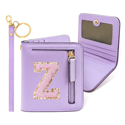 COSHAYSOO Preppy Wallet Gifts for Teen Girls Women Small Wallet RFID Bifold PU Leather Christmas Valentines Easter Mothers Fathers Day Nurse Appreciation Graduation Gifts Chenille Letter Z Purple - Image 1