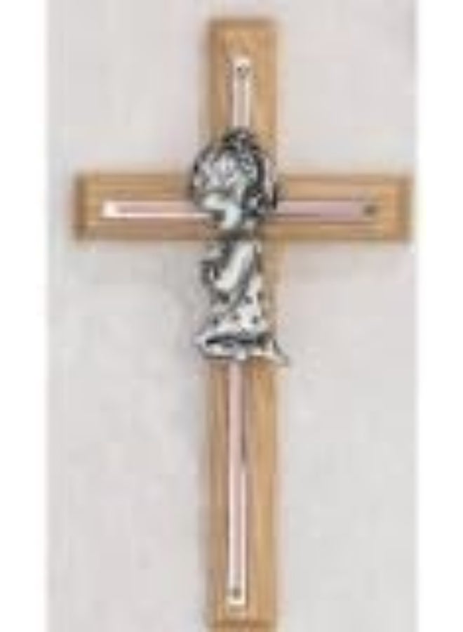 McVan 7" PINK OAK GIRLS WALL CROSS BABY INFANT CHRISTENING BAPTISM SHOWER - Image 1