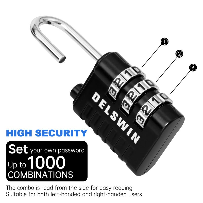 DELSWIN Combination Lock 3-Digit Small Padlock - 4Pcs Resettable Combo Lock for School Gym Locker, Outdoor, Fence, Gate, Waterproof Luggage Locks for Travel Backpack - Image 3