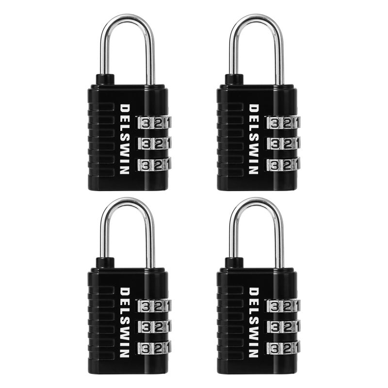 DELSWIN Combination Lock 3-Digit Small Padlock - 4Pcs Resettable Combo Lock for School Gym Locker, Outdoor, Fence, Gate, Waterproof Luggage Locks for Travel Backpack - Image 1