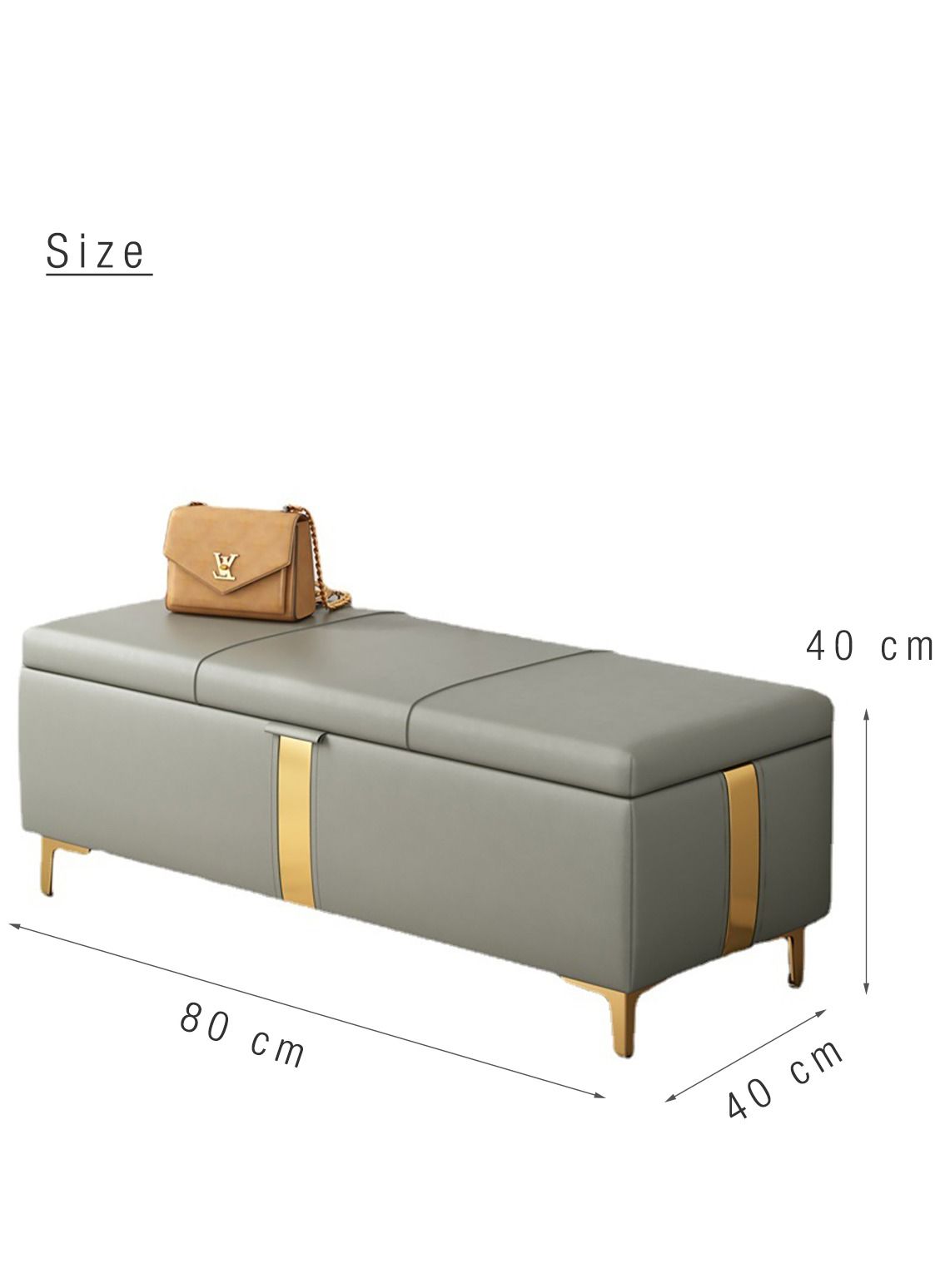 Comfortable Ottoman Bench Foot Rest Stool Cloth Change Shoes Stool Door Sofa Decorative Footstool for Entryway Living Room Bedside Table Study Room Grey with Golden Colour H40xL80xW40 cm 