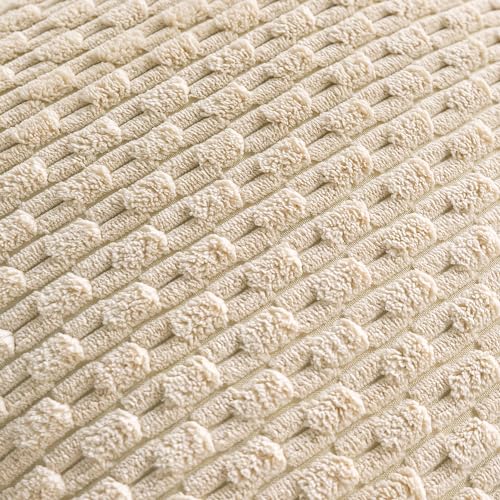 Cozoomy Set of 4 Beige Decorative Throw Pillow Covers 18x18 Inch Corduroy Pillow Covers for Bed Couch Sofa Living Room Soft Square Cushion Cases - Image 5