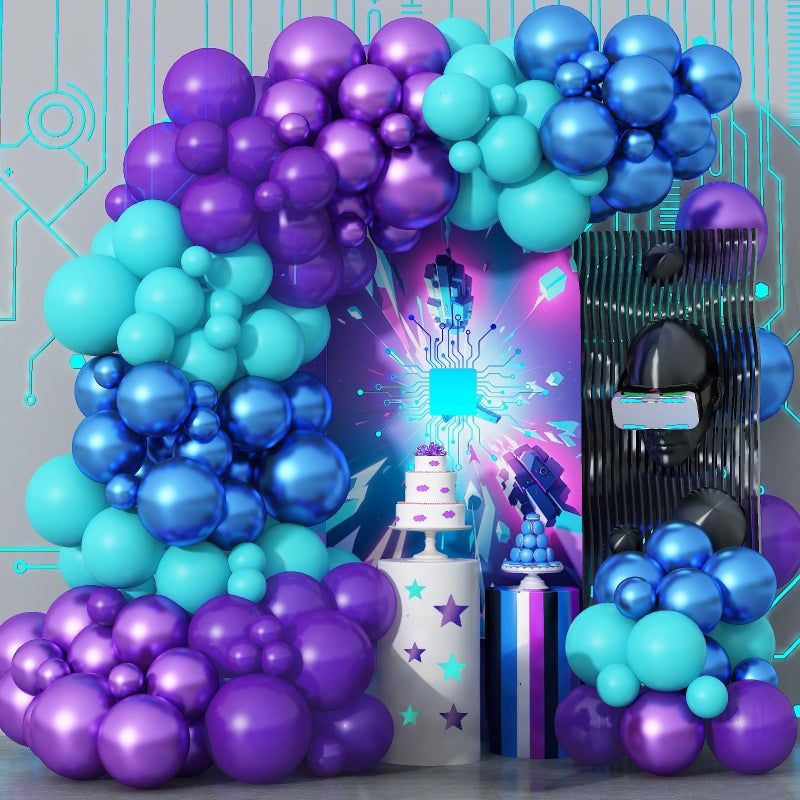 Togvu Black Purple Blue Balloons Garland Arch Kit Metallic Blue Purple Teal Black Balloons Arch Kit Metallic Balloon for Kids Boys Man Video Game Birthday Party Baby Shower Graduation Decorations - Image 3