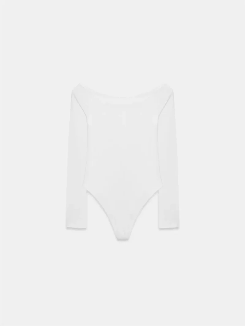 Dilvin White DILVIN Slim-fit Boat Neck Bodysuit Blouse for Women | Best Price UAE