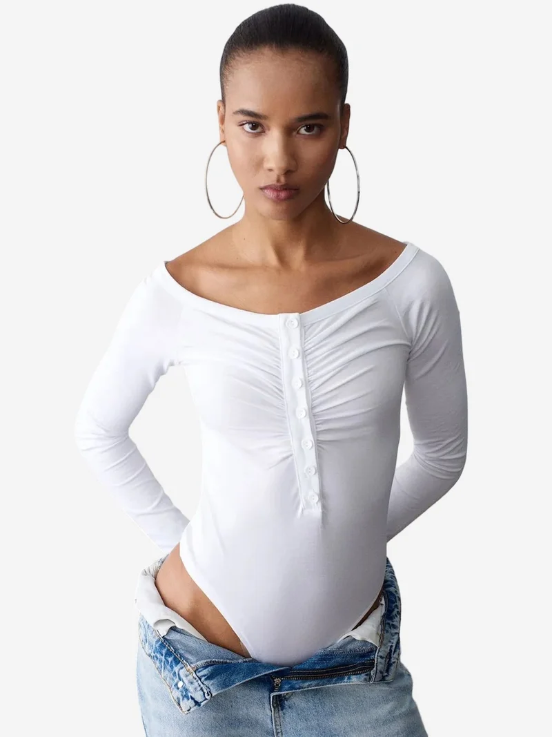 Dilvin DILVIN Slim-fit Boat Neck Bodysuit Blouse